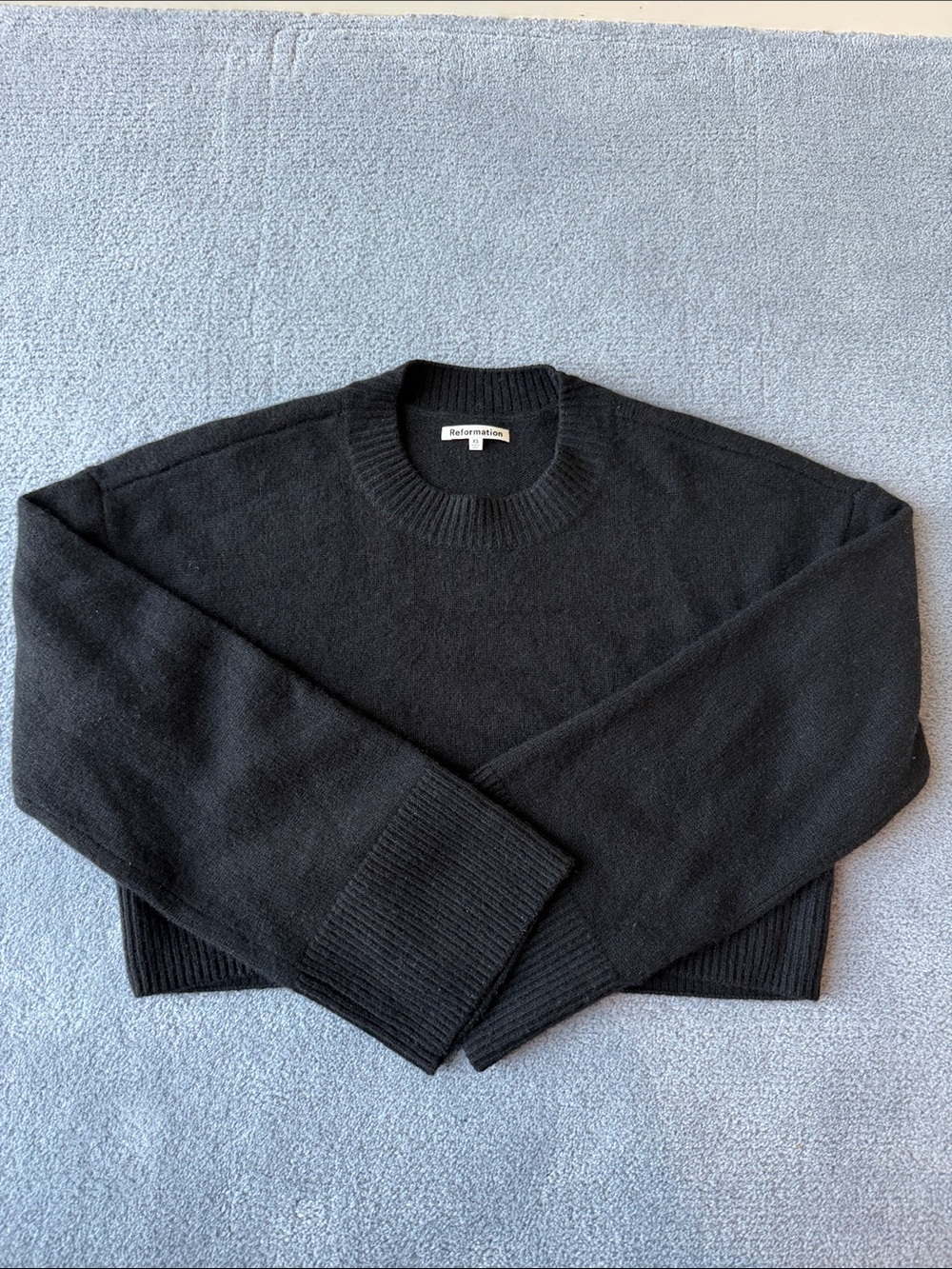 Reformation Black Cropped Crewneck Sweater